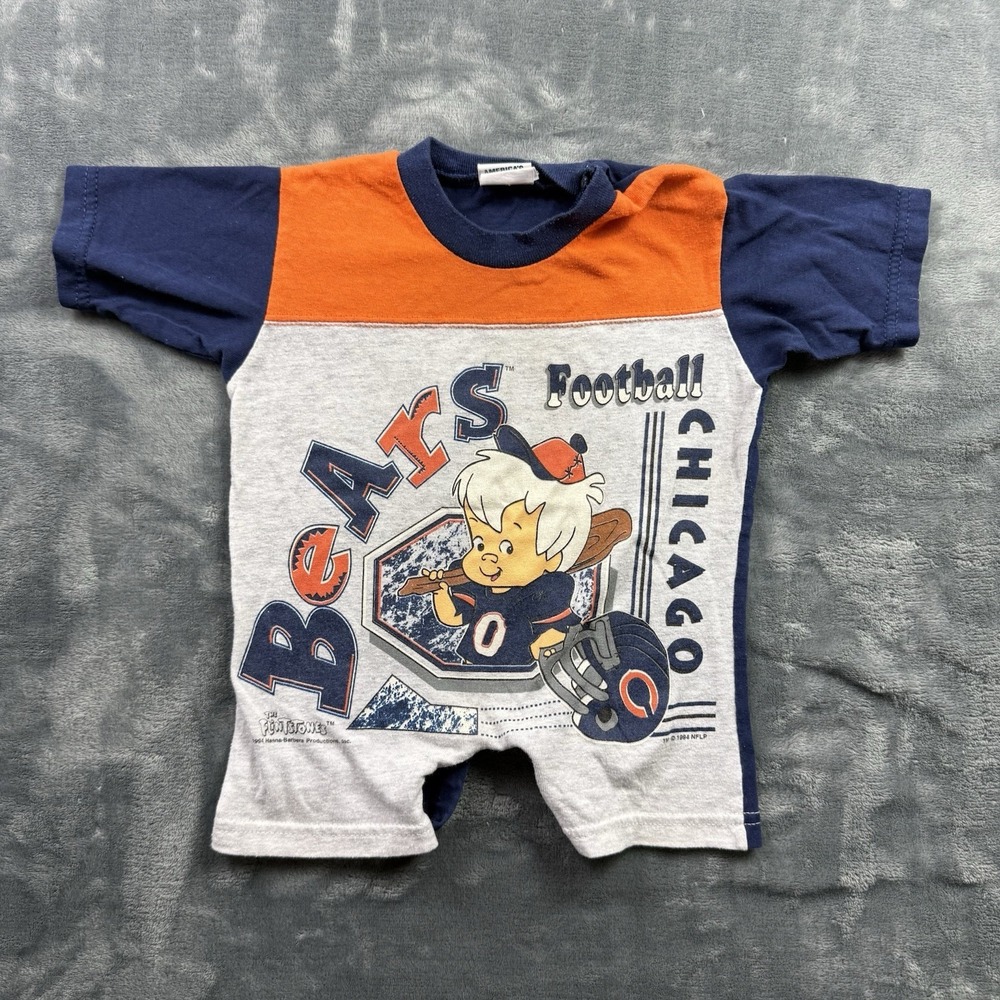 VTG Flintstones Baby Outfit Sz 9M Chicago Bears NFL Football '94 Romper USA Made